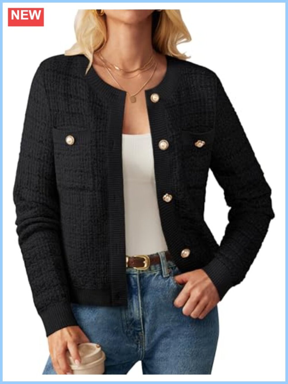 Women's Button Knit Cardigan Sweater Long Sleeve Patch Pockets Fall